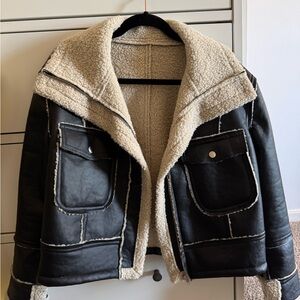 Crop leather jacket